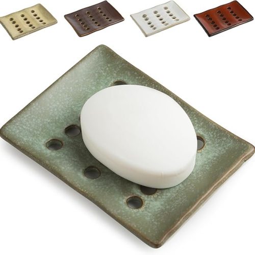 Cormomu Soap Dish for Shower, Ceramic Soap Holder with Self Drain