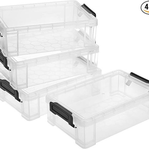BTSKY 4 Pack Large Capacity Plastic Pencil Box (Black)