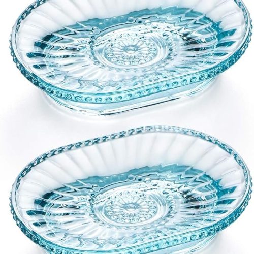 MDLUU   Glass Soap Dish, Embossed Bar Soap Holder, Decorative Soap Saver Tray