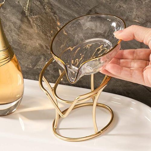 Plcnn Bar Soap Holder Self Draining Soap Dish, Decorative Bathroom Soap Tray with Gold Iron Frame