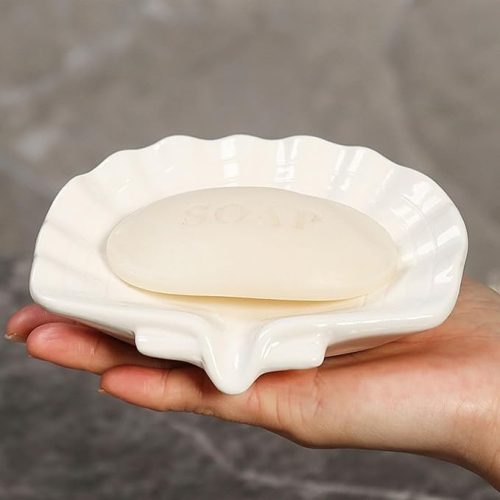 VBANU Ceramic Soap Holder, Sea-Shell Soap Tray with Self Draining