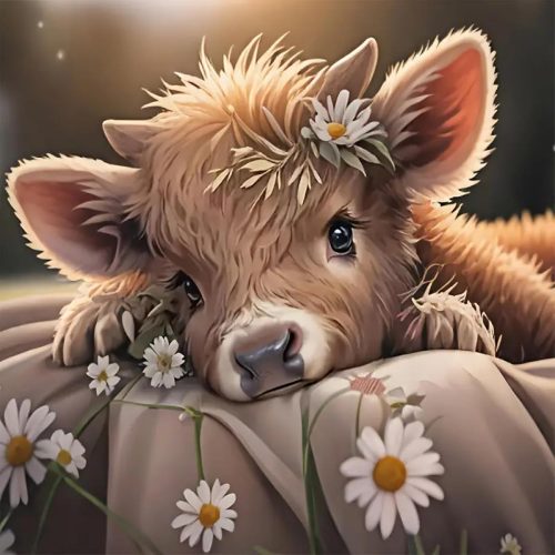 Cow Diamond Art Kits for Adults, Highland Cow Diamond Painting Kits for Adults Beginners, DIY 5D Daisy Diamond Painting with Round Gem Art Kits for Adults for Home Wall Decor 12x12 Inch