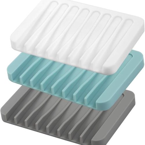EOYCPM 3PCS Self Draining Soap Holder, Premium Silicone Soap Dish