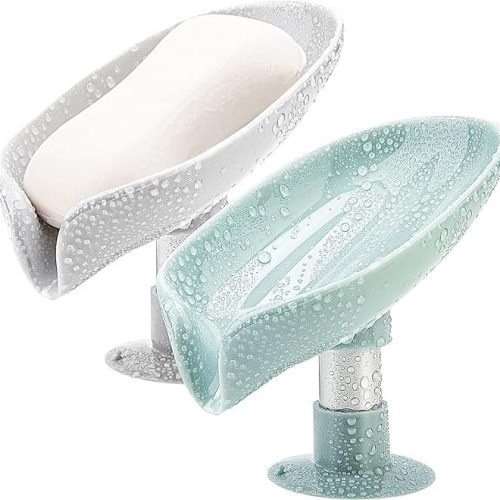 LBshmao-D 2 Pack Soap Holder Leaf-Shape Self Draining Soap Dish Holder