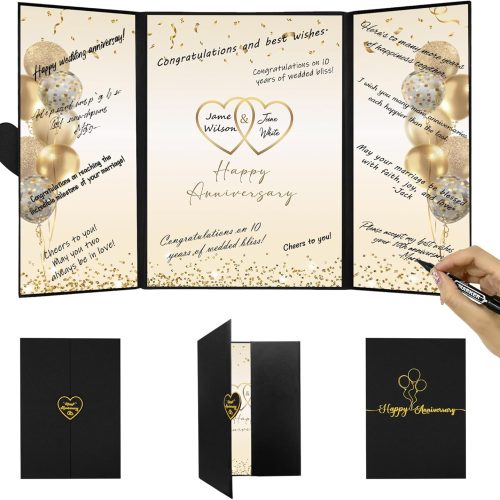 Black Gold Happy Anniversary Party Decorations, Happy Anniversary Alternative Signature Guest Book Wedding 1st 10th 40th 50th Anniversary Signing Card Board Party Supplies
