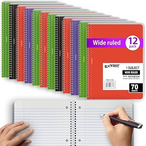 EXTRIC Wide Ruled Spiral notebook 12 Pack, 70 Sheets,8X10.5 Inch