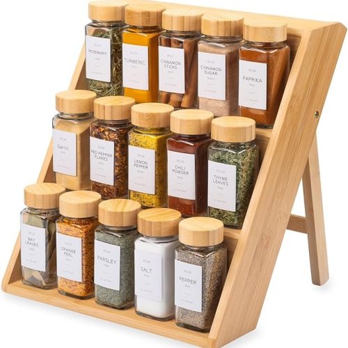 Oh So Kitch Bamboo Spice Rack Organizer For Kitchen Countertop & Drawer
