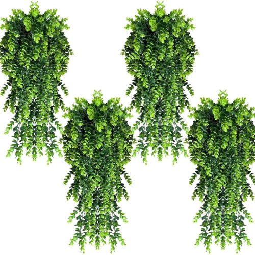 4 Pack Artificial Eucalyptus Leaf Rattan Fake Hanging Plant Faux Greenary Vine Outdoor UV Resistant Plastic Plants for Wedding Party Home Decor