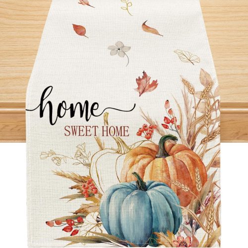 1 Fall Table Runner, Watercolor Pumpkin Fall Runner for Table Seasonal Autumn Thanksgiving Holiday Decor for Indoor Outdoor Dining Table Decorations 13x72 Inch