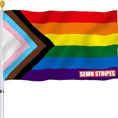 Progress Pride LGBTQ Flag 3x5 Outdoor Sewn Stripes- All Inlcusive Progressive Rainbow Nylon Flags for Bisexual LGBTQ Non Binary Lesbian Gay Transgender Prides Proculsexual