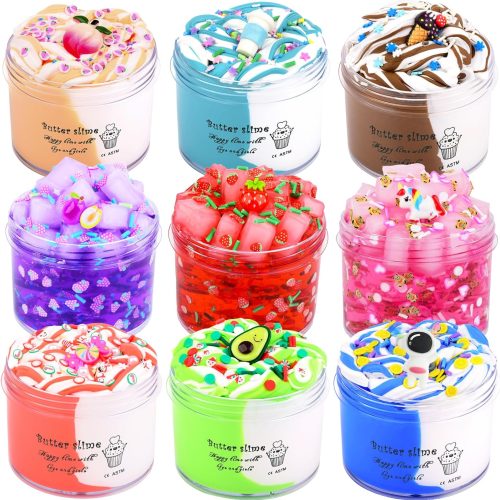9 Pack Slime Kit, with 3 Jelly Cube Crunchy Slime and 6 Butter Slime, DIY Stress Relief Slime, Soft and Non-Sticky, Birthday Gifts for Kids Girls Boys, Party Favor, Classroom Gifts, Idea Toys