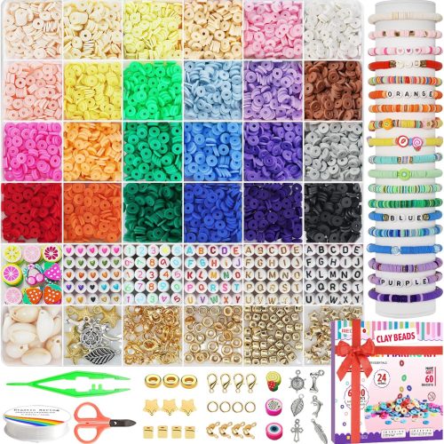 Redtwo 6800 Pcs Clay Beads Bracelet Making Kit, Friendship Bracelet Kits Flat Beads for Jewelry Making, Polymer Heishi Set for Bracelet Necklace DIY Crafts Gift for Girls Ages 6-12