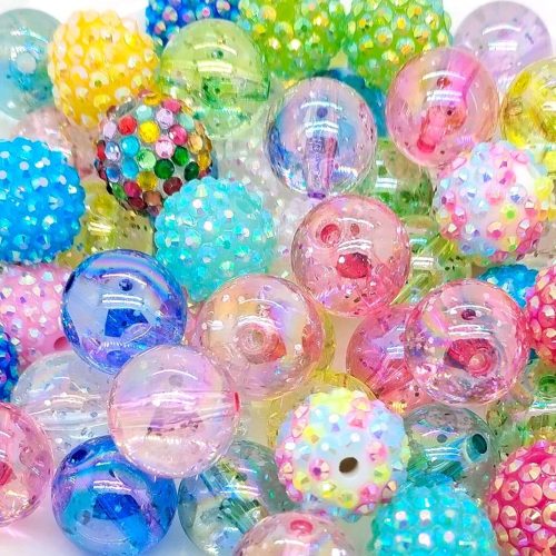 Colorful Rhinestone Beads Round Spacer Beads for Jewelry Bracelet Necklace Pen Bag Chain Making Crafts Supplies (18mm Mix Colors)