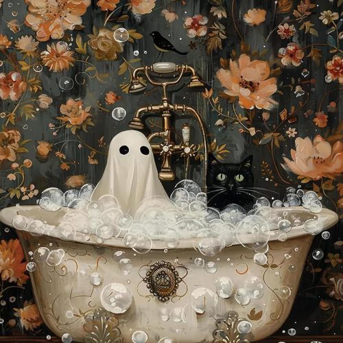 Axquilon Halloween Paint by Numbers Kit for Adults Beginner-Ghost Cat Adult Paint by Number Kits on Canvas, Halloween Easy Adults' Paint-by-Number Oil Painting Craft Supplies 16x20in