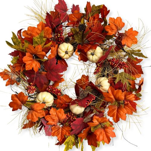 Jobflower Fall Door Wreath, 24 inches Orange Berry Autumn Wreaths for Front Door Large Grapevine Wreath for Indoor Outdoor Thanksgiving Day Wall Window Hanging Wedding Party Home Decorations