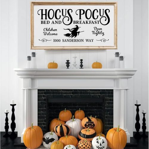 Halloween Wall Art Prints Hocus Pocus Art Poster Halloween Canvas Pictures Wall Decor Vintage Farmhouse Artwork Painting for Bathroom Room Decoration 16x32 Inch (No Frame)