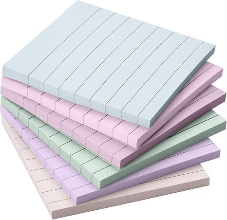 Mr. Pen- Lined Sticky Notes 3x3, 6 Pads, 45 Sheet/Pads, Pastel Colors