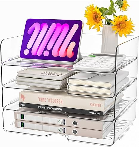 Vivihomety 4 Pack Acrylic Stackable Desk File Organizer,Clear