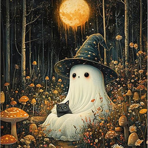 1 Spooky Paint by Numbers for Adults, Halloween Paint by Number on Canvas Without Frame, DIY Ghost Oil Painting for Gift Home Wall Decor (16x20 inch)