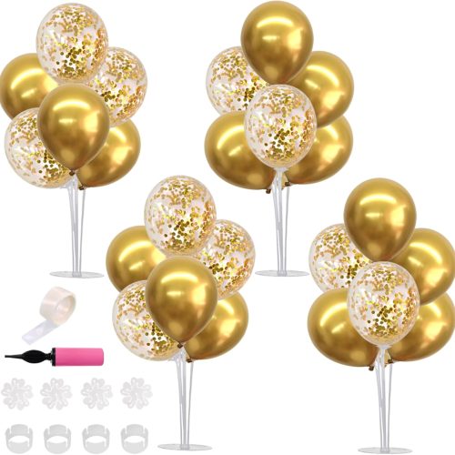 4 Set Gold Balloon Centerpieces for Table, Balloon Stand Kit for Party Centerpiece Table Decorations, 50th 60th 70 th 80th 90th 100th Birthday Decorations Graduation Decoration 2025 New Years