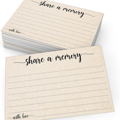1 321Done Share a Memory Card, Made in USA - 4x6 Kraft Tan, for Celebration of Life, Birthday, Anniversary, Memorial, Funeral, Graduation, Bridal Shower Game - Set of 50