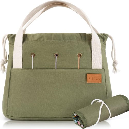 Stylish Crochet Bag Organizer Easily Organizes Your Yarn - Durable Canvas Bag w/ 8 Pockets Stores Plenty of Yarn Skeins & Crocheting Supplies/Accessories - Perfect Basket for Gifting to Knitting Fans