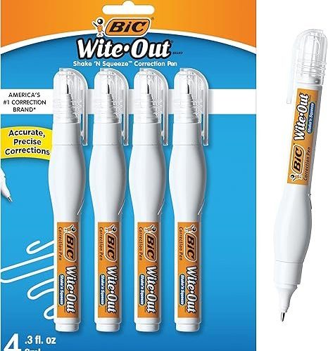 BIC Wite-Out Brand Shake 'n Squeeze Correction Pen, 8 ML,4-Count Pack