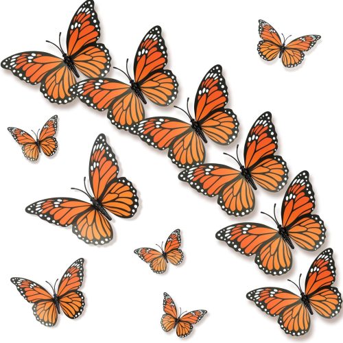 1 Monarch Butterfly Decorations, 3D Halloween Butterfly Wall Decor 12 Pcs Orange Fake Monarch Butterflies Realistic Artificial Butterflies Wall Decal for Day of The Dead Halloween Party Decorations