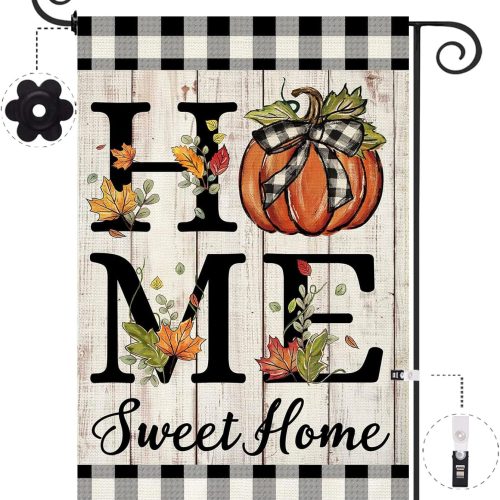 Fall Pumpkin Garden Flag 12.5x18 Inch Double Sided Fall Autumn Thanksgiving Day Home Sweet Home Small Garden Flag Burlap Flag for Yard Lawn Patio Outdoor Outside Decor