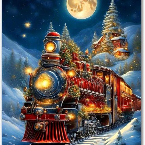 Christmas Diamond Painting Kits for Adults - Christmas Train Diamond Art for Adults Beginner DIY 5D Full Round Drill Gem Art Paint with Home Wall Decor (12x16in)
