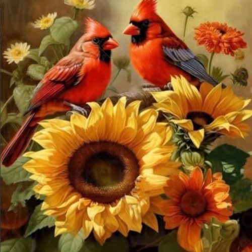 Diamond Painting for Adults Kits, 5D Cardinal Diamond Art Kits for Beginners, DIY Full Drill Sunflowers Diamond Gem Art Kits for Home Wall Decor 12x16 Inch