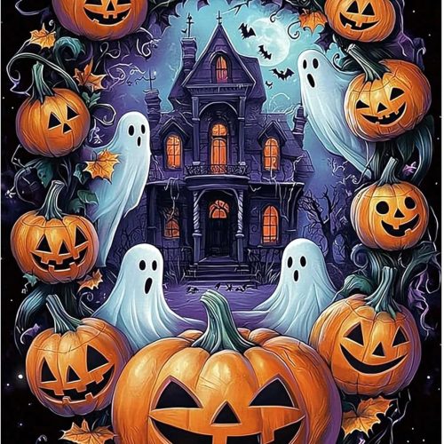 Halloween Diamond Painting Kits for Adults, Pumpkin 5D Diamond Art Kits for Beginner, Full Round Drills Ghost Diamonds On Canvas Gem Art for Wall Decor 12x16in