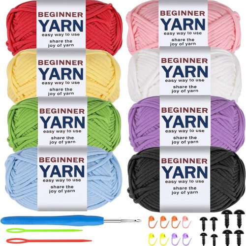 8x50g Beginner Crochet Yarn, Cotton Yarn for Crocheting Easy-to-See Stitches Chunky Thick Soft Yarn for Beginners Crocheting Kit