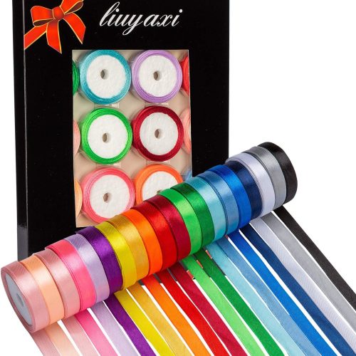 20 Colors 100 Yard Satin Ribbon Rolls, 2/5" Wide 5 Yard/Roll, Rainbow Ribbon Perfect for Gift Wrapping Crafts Hair Bows Wedding Party Decoration and More