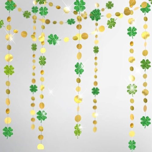 Green Garland Shamrock Clover Gold Circle Dots Streamers Glitter St Patricks Day