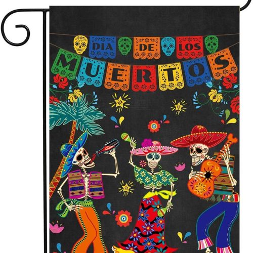 1 Day of the Dead Garden Flag for Outside Vertical Mexican Fiesta Dia DE Los Muertos Banner House Lawn Banners Yard Porch Sign Patio Outdoor Decorations 12x18" Double Sided Washable Polyester