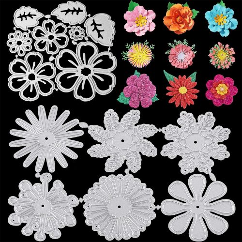 2 Sets Flower Metal Cutting Dies Flower Leaves Embossing Stencil 14 Styles 3D Die Cuts Stencil for DIY Crafts Scrapbook Album Paper Card, 14 Pieces in Total (Fresh Styles)