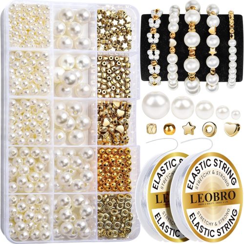 Pearl Beads for Bracelets, 720PCS Bracelet Making Kit for Adult, Friendship Bracelet Kits, Bracelet Bead Kits, Small Pearl Beads and Gold Beads Beading Kit for Bracelets, Jewelry Making Kit