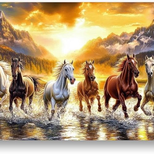 Large Diamond Art Kits for Adults, Horse Animals Diamond Painting Art Sunset Landscape Full Round Drill Kits, Embroidery Rhinestone Diamond Crystal Craft Canvas Home Wall Decor 31.5x11.81 inch