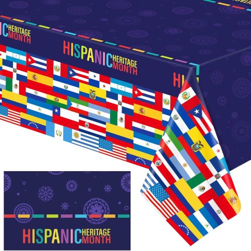 Tegeme 3 Pieces National Hispanic Heritage Month Decorations Tablecloth, Disposable Plastic Spanish Classroom Table Cover 54 x 108 Inch, Latin American Flags Table Cloth for Heritage Month Celebrating
