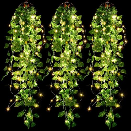 3 Packs LED Artificial Hanging Plants, 3.6 ft Fake Hanging Plant, Ivy Vine Fake Leaves Greeny Chain Wall Home Room Garden Wedding Garland Outside Decor (Basket Not Included) (Greenery Style)