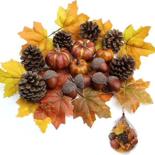 20 Pcs Realistic Pumpkin Decorating Kit, Pumpkin Decor with Maple Leaves