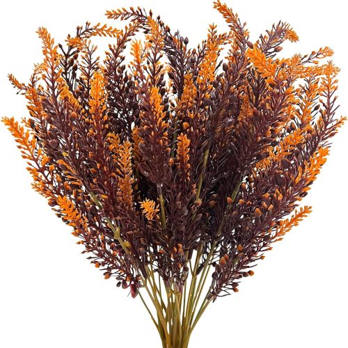 TURNMEON 10 Bundles Artificial Fall Flowers for Outdoors Fall Decorations, UV Resistant Artificial Lavender Plastic Flowers Faux Fall Plants Fake Mums Autumn Thanksgiving Decor Porch Home Gardens