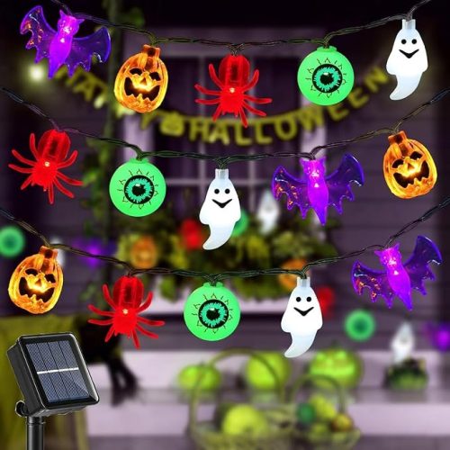 Halloween Decoration Lights, Solar Halloween Decor 50 LED Pumpkin Eyeball Bat Spider