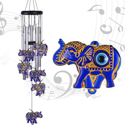 Elephants Wind Chimes Outdoor/Indoor Decoration - Hand-Made Elephant Wind Catcher, Romantic Elephants Chimes, Mobile Blue Elephants Wind Chimes Gifts for Mom, Home,Balcony,Tree,Festival,Garden Decor