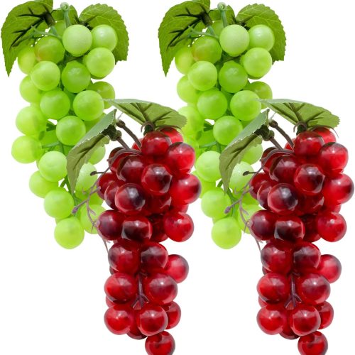 4 Bunches Fake Grapes Faux Dark Red Grape Fruit Artificial Green Grapes Cluster Decoration Lifelike Plastic Fruits Bowl Simulation Grape for Home Wedding Kitchen Garden Garland Decor Photography Prop