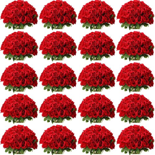 Tigeen 150 Pcs Artificial Rose Flowers Bulk, Fake Silk Roses Realistic Long Stem Flower Bouquets for Wedding Centerpieces Flower Arrangement Valentine's Day Home Party Decor(Red)