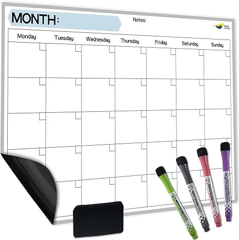 Quick Canary  Monthly Calendar Whiteboard for Fridge  17x12