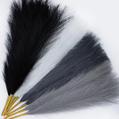 8 Pcs 17" Pampas Grass Faux Dried Decor, Fluffy Fake Small Pompas