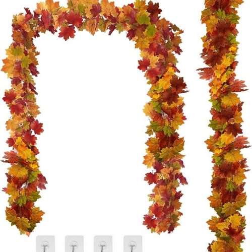 2 Pack Fall Garland Maple Leaf, 5.7Ft/Piece Hanging Thanksgiving Decor Artificial Autumn Garland for Wedding